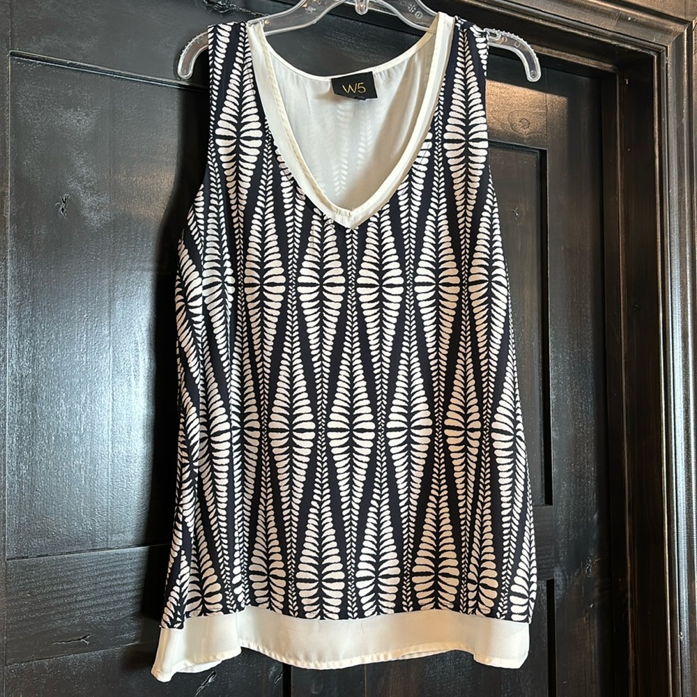 W5 Womens Small Blue White Sleeveless Tank Top